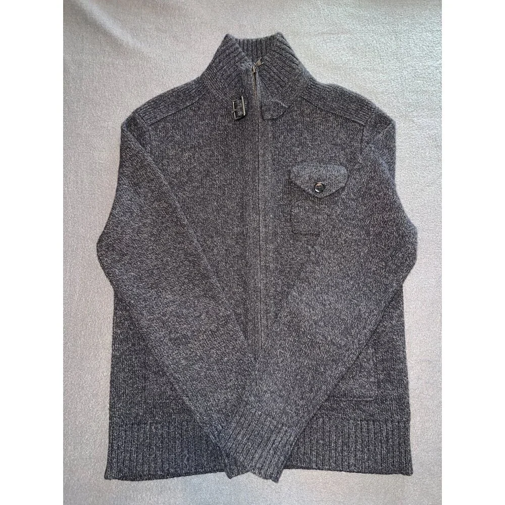 Banana Republic Men’s Wool Blend Full Zip Sweater‎ Jacket Navy Gray Marled M